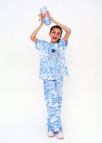 WASHED PRINTED TEE AND TROUSER SET
