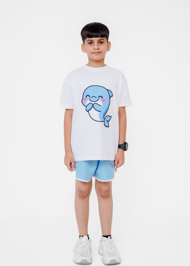 CONTRAST PRINTED TEE AND SHORTS Hover Image